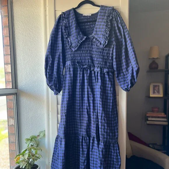 MANGO Women's Check Baby Doll Neck Dress Sz 8 - Picture 4 of 7